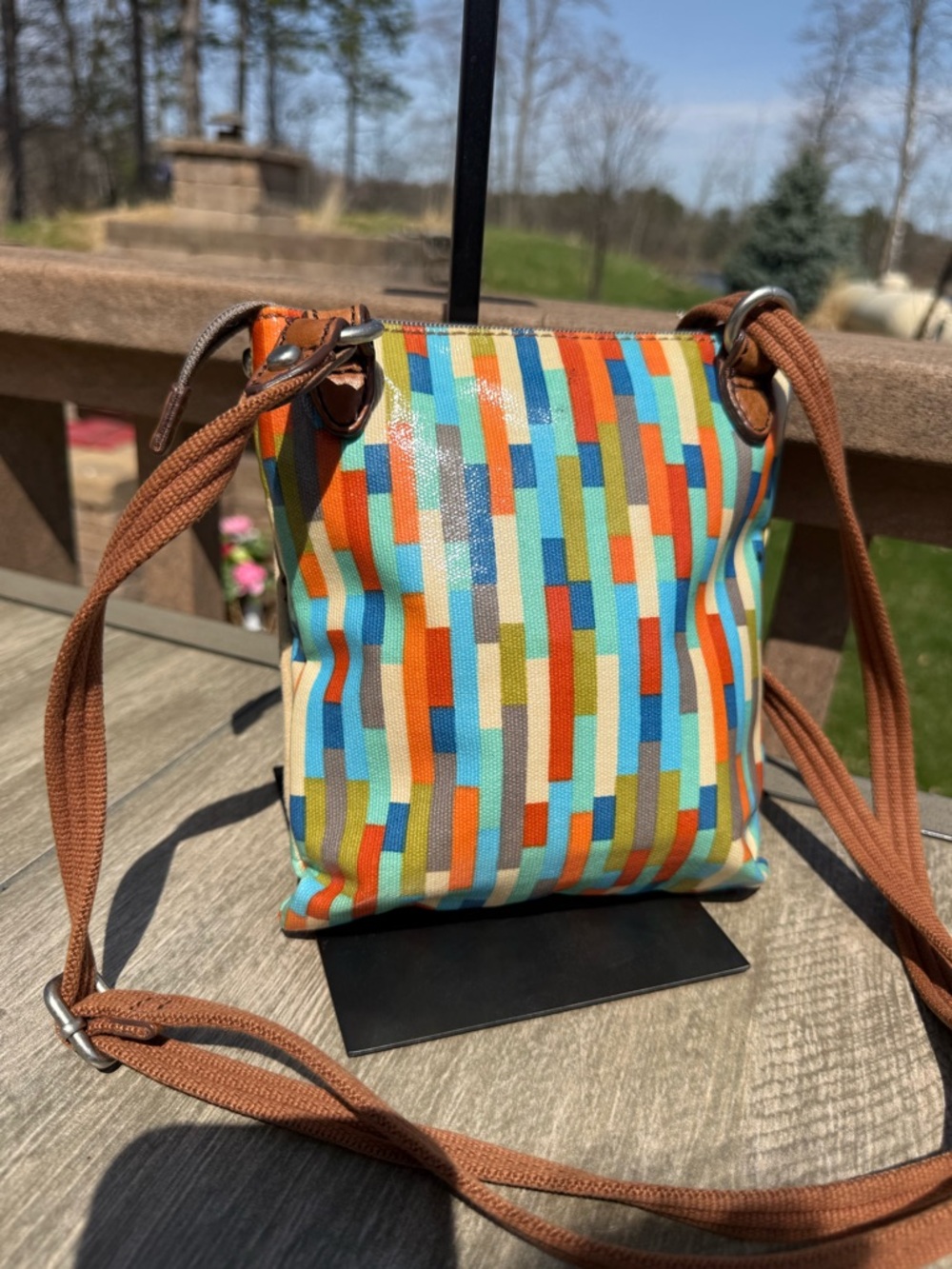 EUC Fossil Key-Per Geometric Striped Pattern Vintage Crossbody Bag - Picture 6 of 12